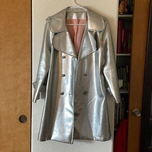 Vintage Metallic Silver Leather Trench